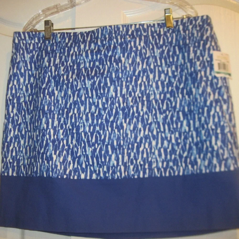 NWT MICHAEL MICHAEL KORS Blue White Abstract Cotton Blend Skirt Size 16